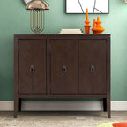 Buffet de rangement marron / bleu marine / gris – 3 poignées en métal, 4 pieds en pin, étagère réglable