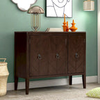 Buffet de rangement marron / bleu marine / gris – 3 poignées en métal, 4 pieds en pin, étagère réglable