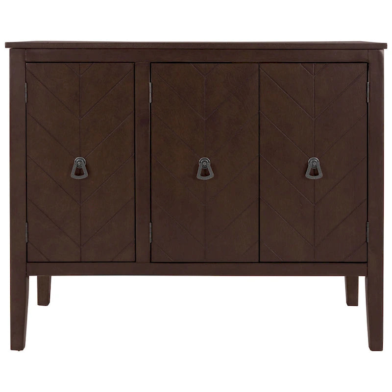 Buffet de rangement marron / bleu marine / gris – 3 poignées en métal, 4 pieds en pin, étagère réglable