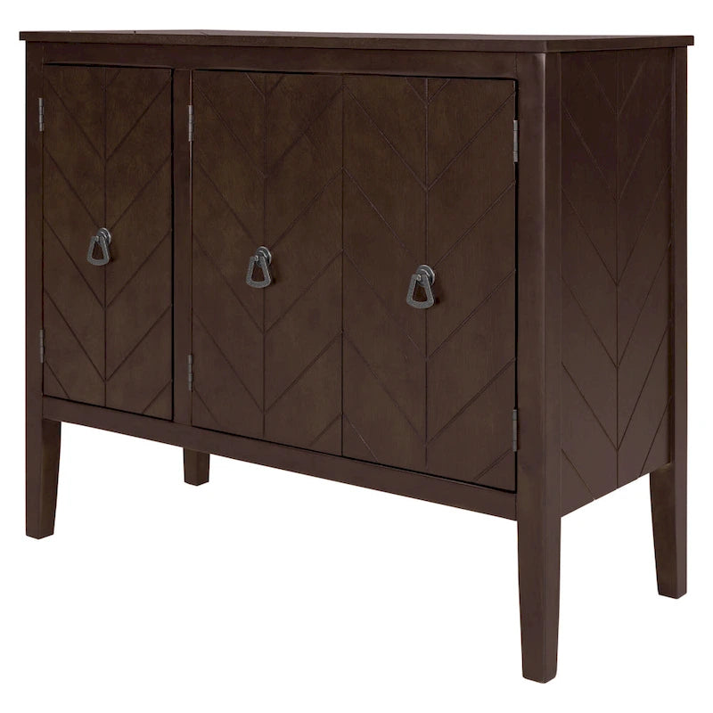 Buffet de rangement marron / bleu marine / gris – 3 poignées en métal, 4 pieds en pin, étagère réglable