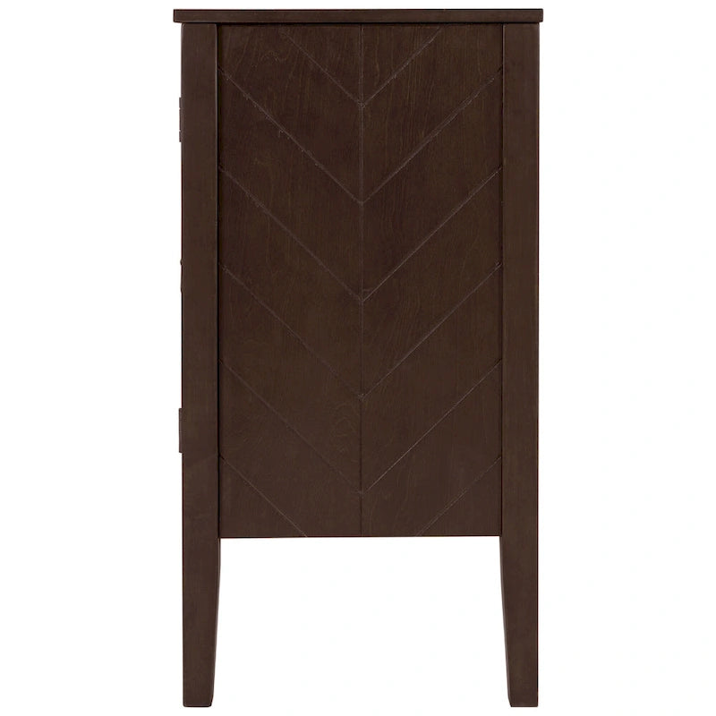 Buffet de rangement marron / bleu marine / gris – 3 poignées en métal, 4 pieds en pin, étagère réglable