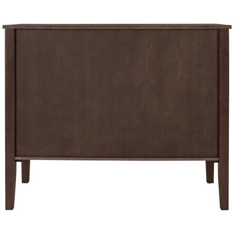 Buffet de rangement marron / bleu marine / gris – 3 poignées en métal, 4 pieds en pin, étagère réglable