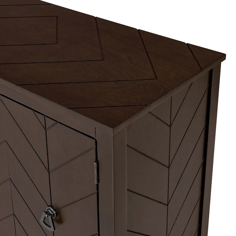 Buffet de rangement marron / bleu marine / gris – 3 poignées en métal, 4 pieds en pin, étagère réglable