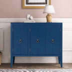Buffet de rangement marron / bleu marine / gris – 3 poignées en métal, 4 pieds en pin, étagère réglable