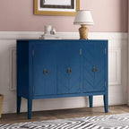 Buffet de rangement marron / bleu marine / gris – 3 poignées en métal, 4 pieds en pin, étagère réglable
