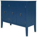Buffet de rangement marron / bleu marine / gris – 3 poignées en métal, 4 pieds en pin, étagère réglable