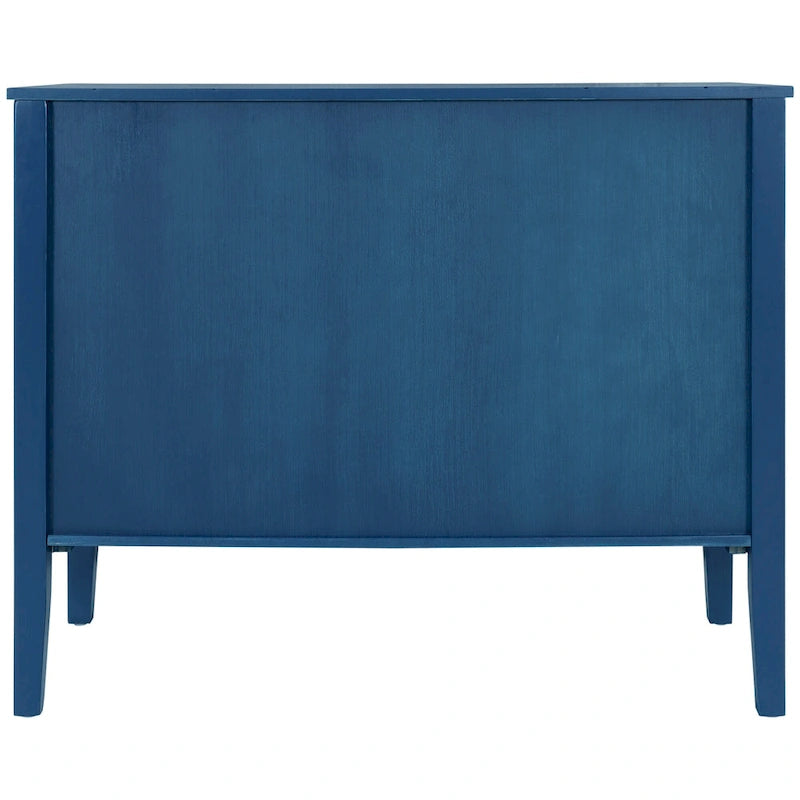 Buffet de rangement marron / bleu marine / gris – 3 poignées en métal, 4 pieds en pin, étagère réglable