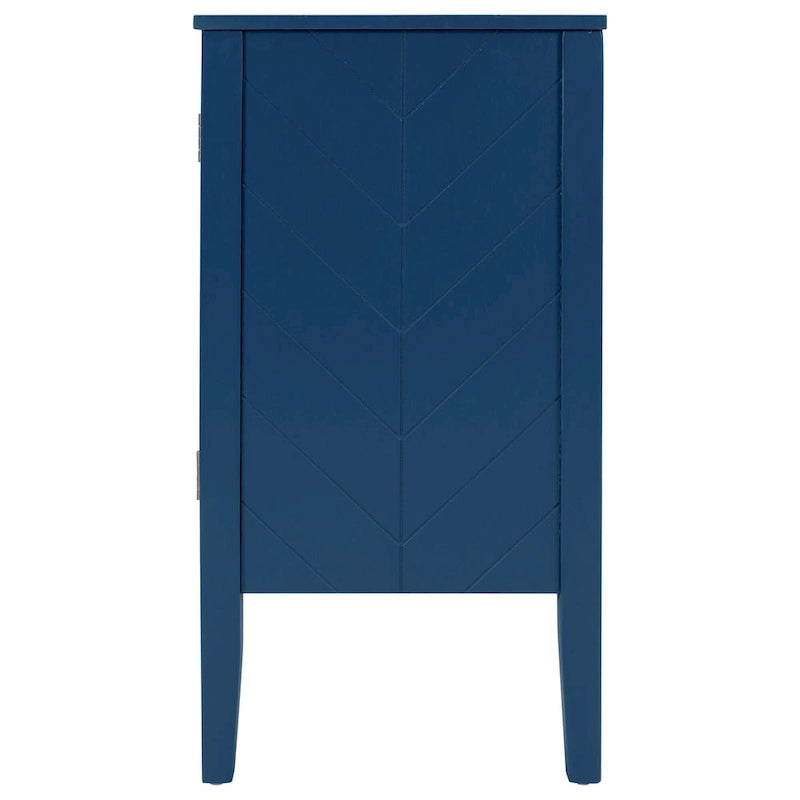 Buffet de rangement marron / bleu marine / gris – 3 poignées en métal, 4 pieds en pin, étagère réglable