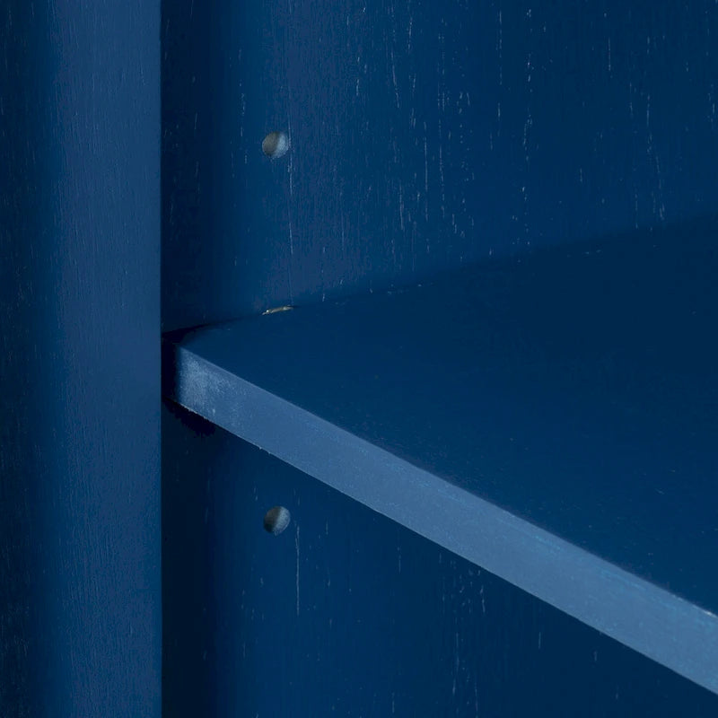Buffet de rangement marron / bleu marine / gris – 3 poignées en métal, 4 pieds en pin, étagère réglable
