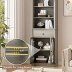 Armoire de rangement fine grise avec tiroir et 5 étagères, capacité 2 adultes