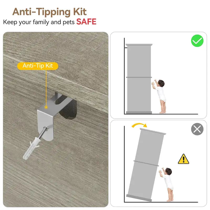 Armoire de rangement fine grise avec tiroir et 5 étagères, capacité 2 adultes