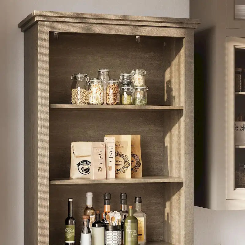 Armoire de rangement fine grise avec tiroir et 5 étagères, capacité 2 adultes