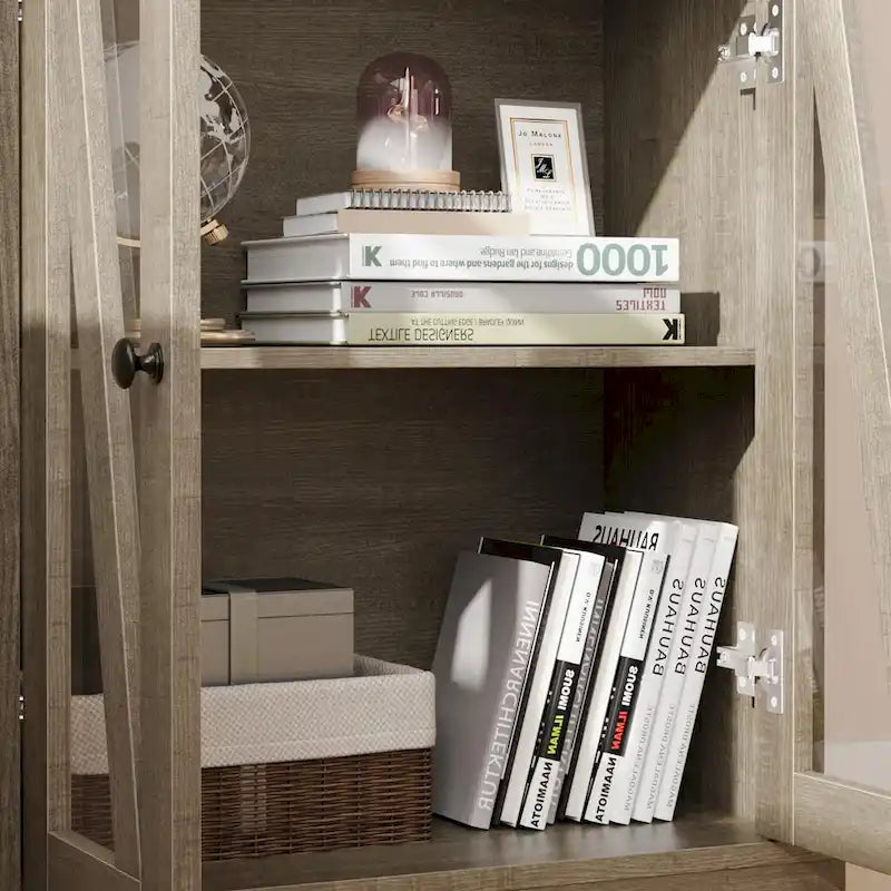 Armoire de rangement fine grise avec tiroir et 5 étagères, capacité 2 adultes