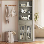Armoire de rangement fine grise avec tiroir et 5 étagères, capacité 2 adultes