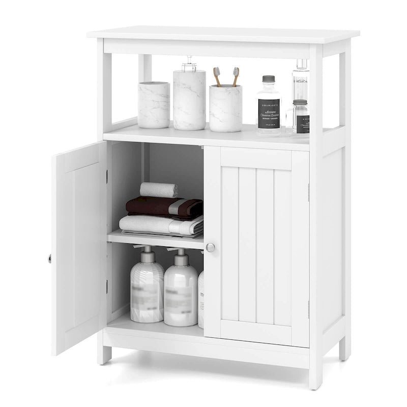 Meuble de rangement bas blanc et noir à 2 portes, autoportant
