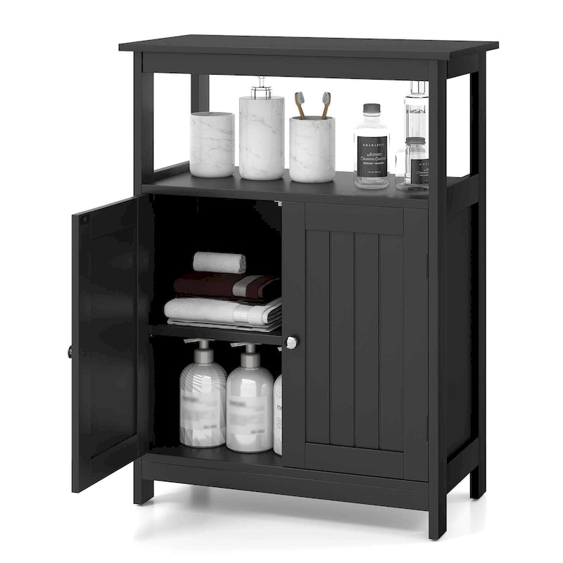 Meuble de rangement bas blanc et noir à 2 portes, autoportant