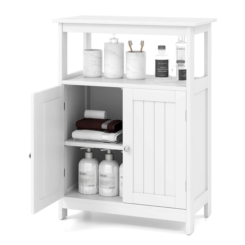 Meuble de rangement bas blanc et noir à 2 portes, autoportant