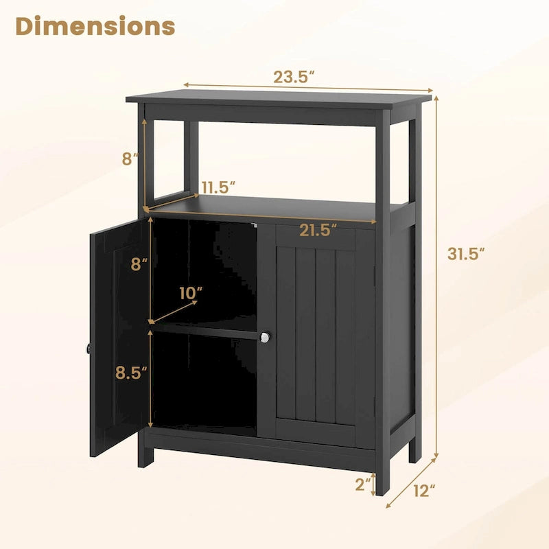 Meuble de rangement bas blanc et noir à 2 portes, autoportant