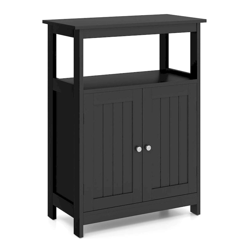 Meuble de rangement bas blanc et noir à 2 portes, autoportant