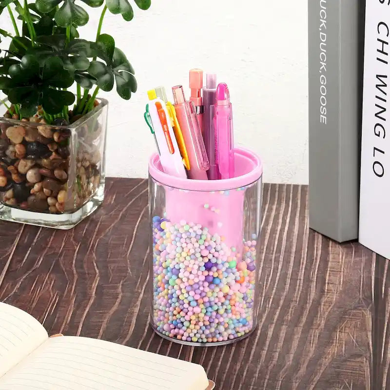 Porte-crayon et porte-pinceau ronds en acrylique violet/rose, organiseur de bureau 1 personne
