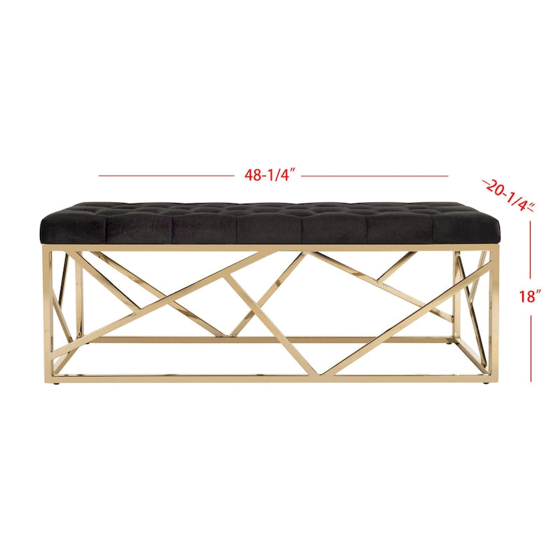 Banc rectangulaire capitonné noir et or, une place