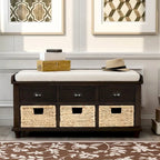 Banc de rangement avec 3 tiroirs et 3 paniers en rotin, 1 place – Blanc blanchi / Expresso / Bleu marine antique / Blanc