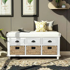 Banc de rangement avec 3 tiroirs et 3 paniers en rotin, 1 place – Blanc blanchi / Expresso / Bleu marine antique / Blanc