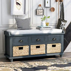 Banc de rangement avec 3 tiroirs et 3 paniers en rotin, 1 place – Blanc blanchi / Expresso / Bleu marine antique / Blanc