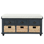 Banc de rangement avec 3 tiroirs et 3 paniers en rotin, 1 place – Blanc blanchi / Expresso / Bleu marine antique / Blanc