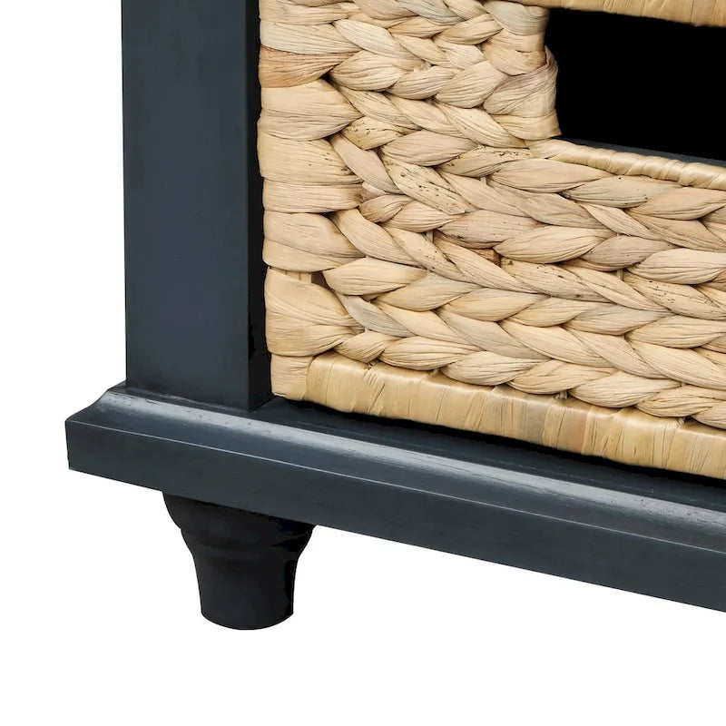 Banc de rangement avec 3 tiroirs et 3 paniers en rotin, 1 place – Blanc blanchi / Expresso / Bleu marine antique / Blanc