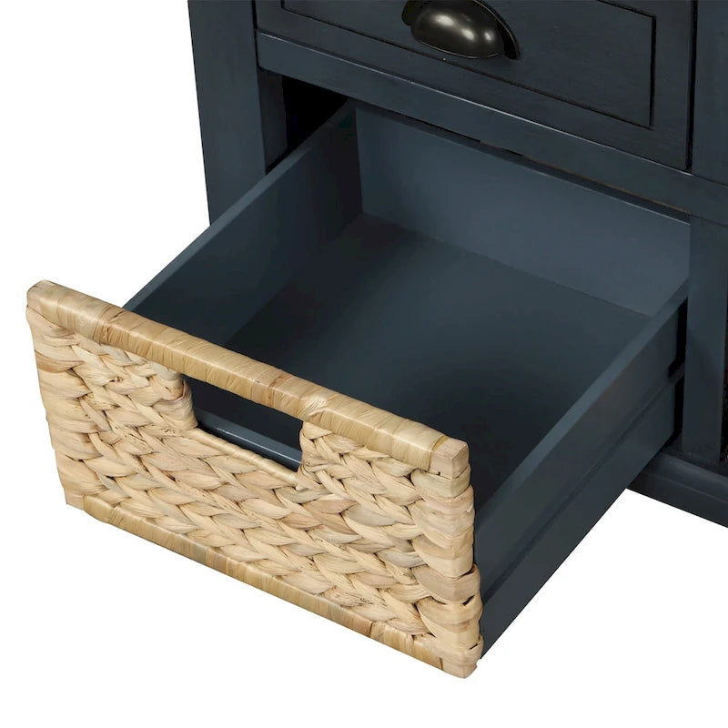 Banc de rangement avec 3 tiroirs et 3 paniers en rotin, 1 place – Blanc blanchi / Expresso / Bleu marine antique / Blanc