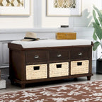 Banc de rangement avec 3 tiroirs et 3 paniers en rotin, 1 place – Blanc blanchi / Expresso / Bleu marine antique / Blanc