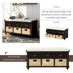 Banc de rangement avec 3 tiroirs et 3 paniers en rotin, 1 place – Blanc blanchi / Expresso / Bleu marine antique / Blanc