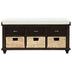 Banc de rangement avec 3 tiroirs et 3 paniers en rotin, 1 place – Blanc blanchi / Expresso / Bleu marine antique / Blanc