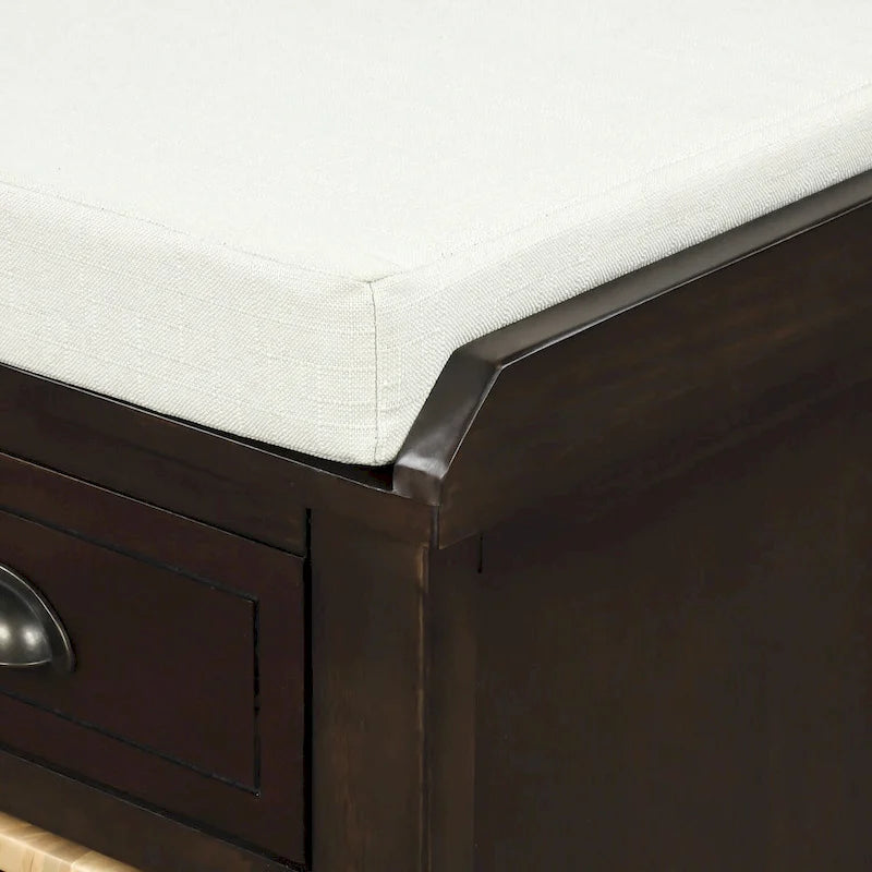 Banc de rangement avec 3 tiroirs et 3 paniers en rotin, 1 place – Blanc blanchi / Expresso / Bleu marine antique / Blanc