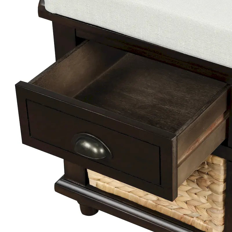 Banc de rangement avec 3 tiroirs et 3 paniers en rotin, 1 place – Blanc blanchi / Expresso / Bleu marine antique / Blanc