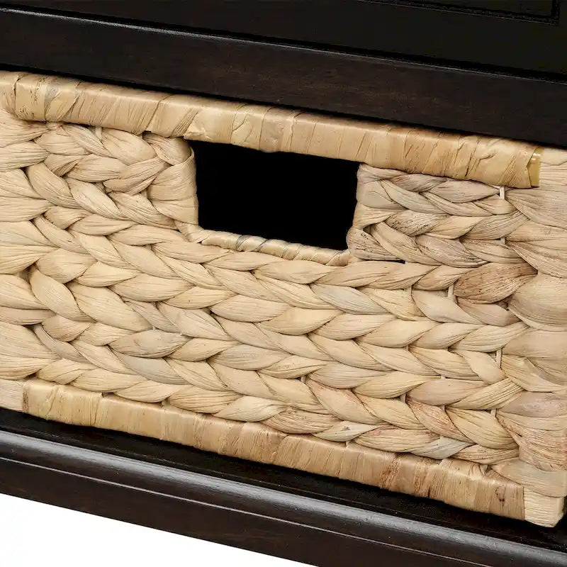 Banc de rangement avec 3 tiroirs et 3 paniers en rotin, 1 place – Blanc blanchi / Expresso / Bleu marine antique / Blanc