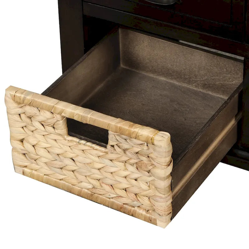 Banc de rangement avec 3 tiroirs et 3 paniers en rotin, 1 place – Blanc blanchi / Expresso / Bleu marine antique / Blanc