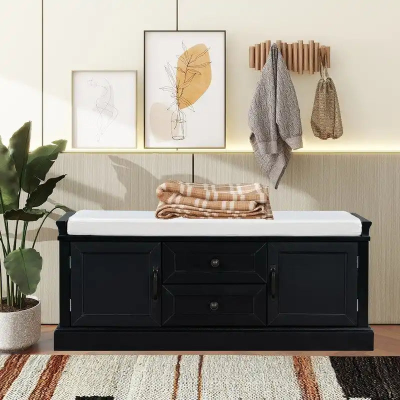 Banc de rangement avec 2 tiroirs et 2 coussins amovibles – 2 places, 5 couleurs