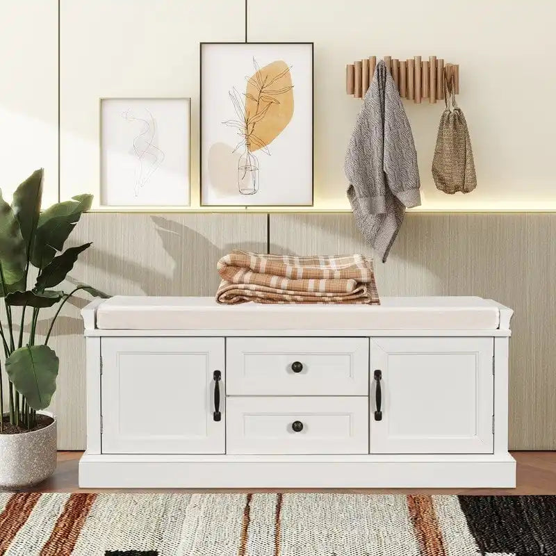 Banc de rangement avec 2 tiroirs et 2 coussins amovibles – 2 places, 5 couleurs