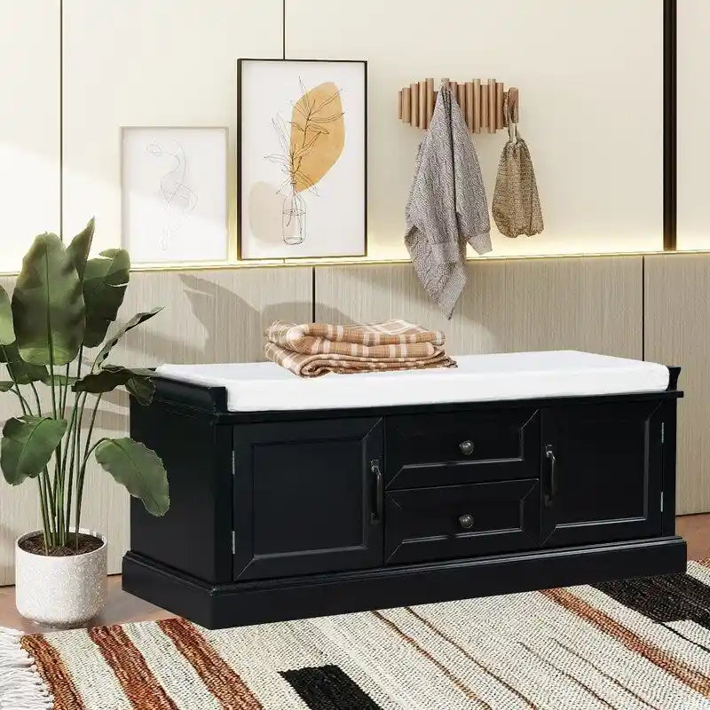 Banc de rangement avec 2 tiroirs et 2 coussins amovibles – 2 places, 5 couleurs
