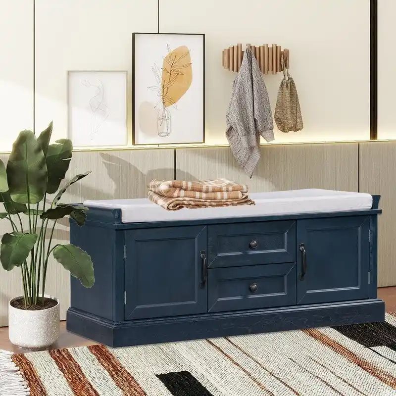 Banc de rangement avec 2 tiroirs et 2 coussins amovibles – 2 places, 5 couleurs