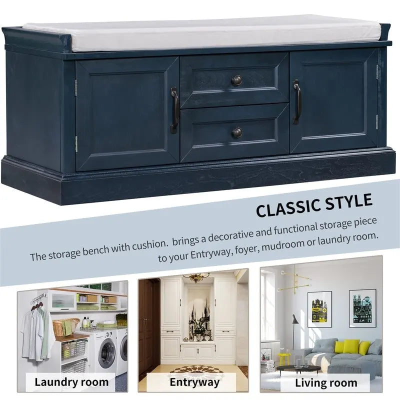 Banc de rangement avec 2 tiroirs et 2 coussins amovibles – 2 places, 5 couleurs