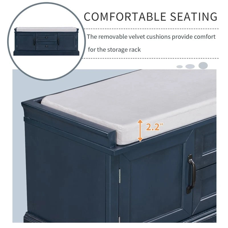 Banc de rangement avec 2 tiroirs et 2 coussins amovibles – 2 places, 5 couleurs