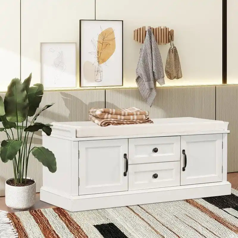 Banc de rangement avec 2 tiroirs et 2 coussins amovibles – 2 places, 5 couleurs