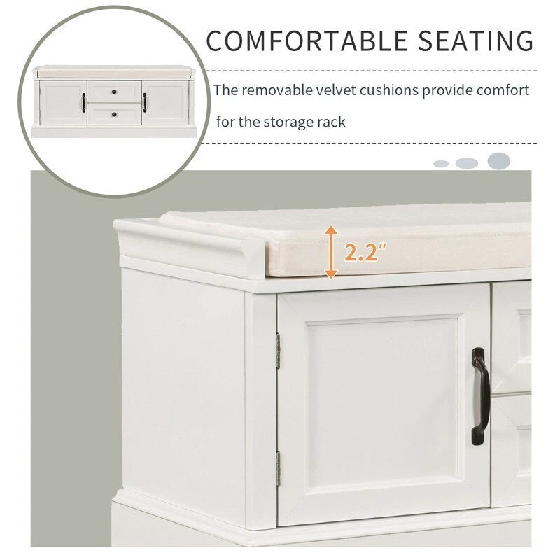 Banc de rangement avec 2 tiroirs et 2 coussins amovibles – 2 places, 5 couleurs