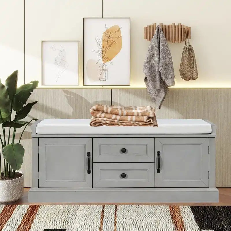Banc de rangement avec 2 tiroirs et 2 coussins amovibles – 2 places, 5 couleurs