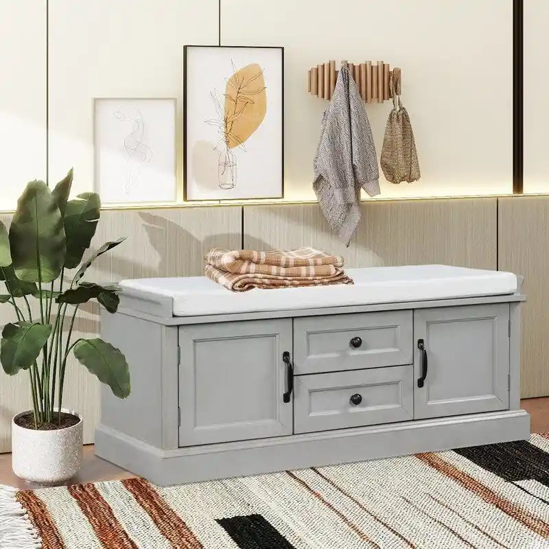 Banc de rangement avec 2 tiroirs et 2 coussins amovibles – 2 places, 5 couleurs