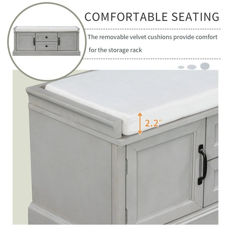 Banc de rangement avec 2 tiroirs et 2 coussins amovibles – 2 places, 5 couleurs