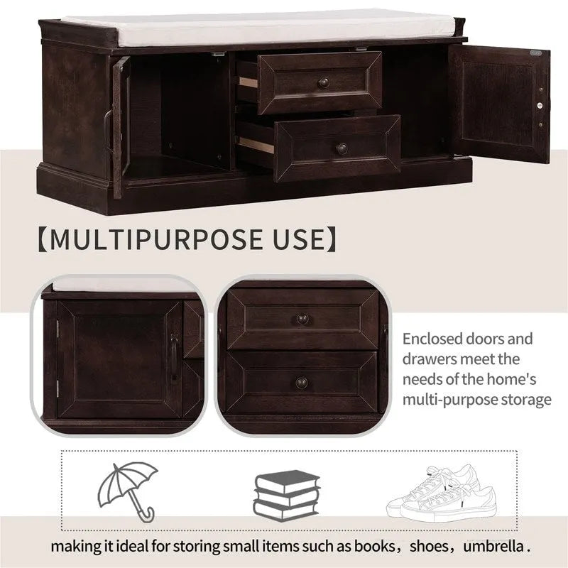 Banc de rangement avec 2 tiroirs et 2 coussins amovibles – 2 places, 5 couleurs